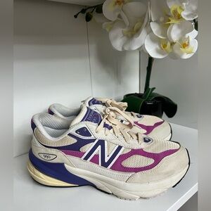 New Balance Women's  and man’s Beige and Purple Sneakers